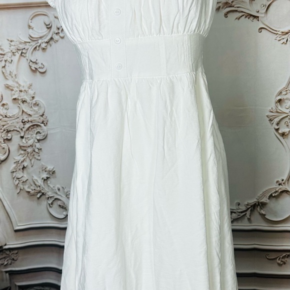 White Puff Sleeve Midi Dress with Tan Belt - Picture 6 of 6